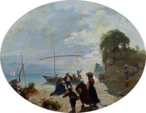 Landscape The Shore Of A Lake, With Figures — Francois Bocion