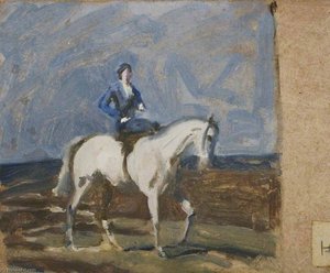Lady Munnings On A Grey Hunter — Sir Alfred James Munnings, Impressionistic Landscape