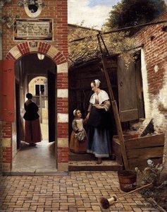 El Patio De Una Casa En Delft — Pieter De Hooch, Siglo De Oro Holandés