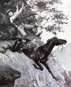 Tom Kicked Away The Stirrups And Grasped The Low Branch Of A Live Oak Tree — Frederic Remington