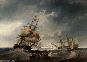 Merchantmen In Stormy Seas — John Wilson Carmichael