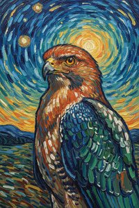 Celestial Vigil: The Raptor’s Cosmic Solitude — Hugo Faubert, Post-impressionism