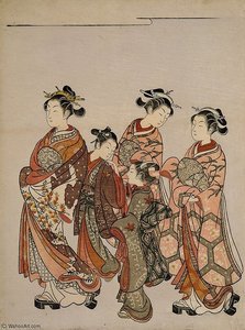 Courtesan With Attendants On Parade — Suzuki Harunobu
