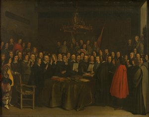 Ratification of the Peace of Münster between Spain and the Dutch Republic in the Town Hall of Münster, 15 May 1648, Gerard ter Borch (II) (copy after), 1648 - 1670