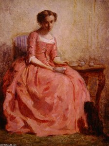 Girl In A Pink Dress Reading, With A Dog — Charles Chaplin