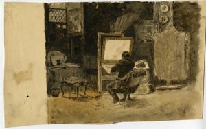 Tonal Sketch Of Artist In Studio — Theodore Clement Steele