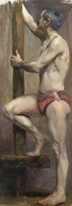 Male Semi Nude Model Holding An Easel At The Herkomer School — Kate Ethel Cowderoy