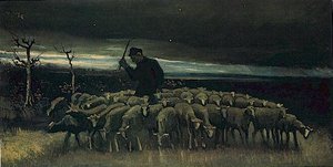 Shepherd With A Flock Of Sheep — Vincent Willem Van Gogh, Post-impressionist Landscape