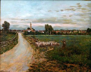 La Route De Montmacq Le Soir (titre Inscrit) Le Troupeau Paysage D'ile De France (ancien Cartel) — Joseph-félix Bouchor