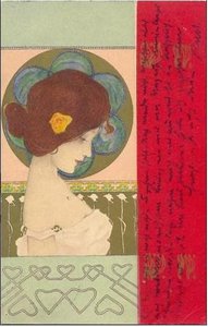 Girls Faces With Red Border (8) — Rafael Kirchner, Art Nouveau