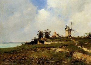 A coastal landscape with windmill