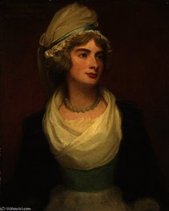 Portrait Of Georgiana Anne, Lady Townshend, Daughter Of William Poyntz Of Midgham, Berkshire, Three-quarter-length, In A White Dress With A Blue Sash And Black Cloak — George Romney