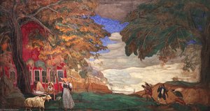 Landscape With A Pink House — Boris Dmitrievich Grigoriev