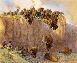 Driving Buffalo Over The Cliff — Charles Marion Russell