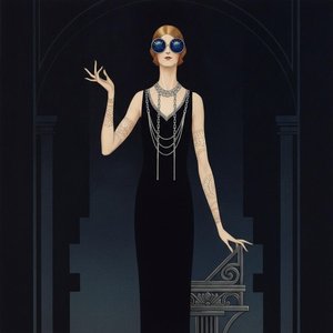 Midnight Blue Silhouette Amidst Silvered Geometric Arches — Valentin Laurent De Courcey, Art Deco