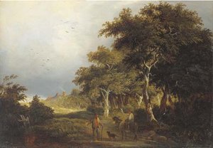 Figures On A Path In A Wooded Landscape — Edward Charles Williams