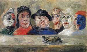 Masques Regardant Une Tortue — James Ensor
