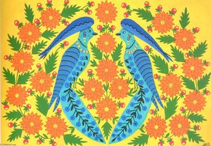 Blue Birds In Flowers — Maria Primachenko