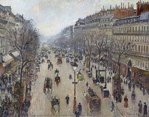 Boulevard Montmartre, Mañana, Tiempo Nublado — Camille Pissarro