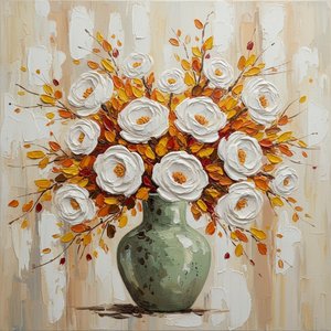 Ethereal Radiance In Impasto: A Monumental Study Of Sculptural White Blossoms And Ochre Grace — David Moreau