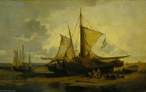 Beach Scene With Fishing Boats — Jules Achille Noel, Romantic Realism