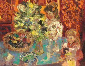 Interior With Flowers, Woman And Child, (1966) — Emilio Grau Sala
