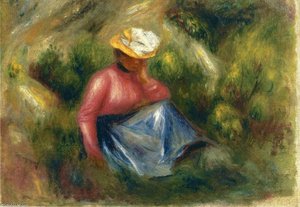 Seated Young Girl With Hat — Pierre-auguste Renoir, Impressionist Painting Style
