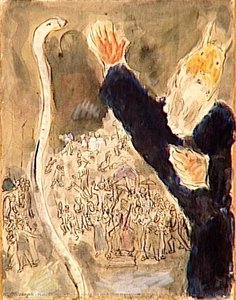 Moses Wirft Seinen Stab, Der Sich Auf Befehl Des Herrn In Eine Schlange Verwandelte, Als Aaron Und Moses Pharao Besuchten (exodus, Iv, 1-5, Vii, 8-13) — Marc Chagall