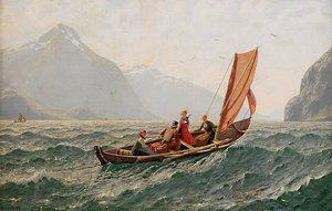 Fjord With Sailing Boat — Hans Dahl