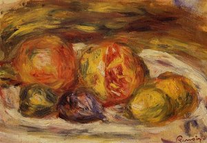 Still Life Pomegranate, Figs And Apples — Pierre-auguste Renoir, Impressionist Style