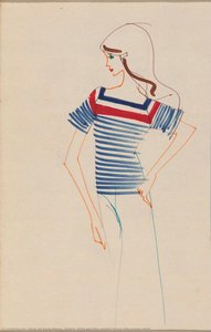 Sketch, White And Blue Striped Blouse With Orange Detail — Alceu De Paula Penna