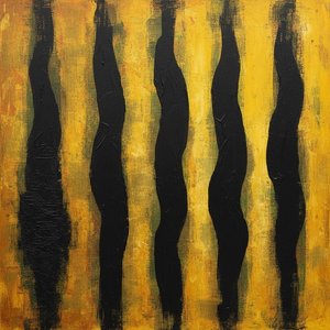 Rhythmic Shadows In Gilded Ochre: A Monumental Study Of Organic Fluidity — Laurent Fabre, Neo-abstract Art (modern Abstract Compositions)