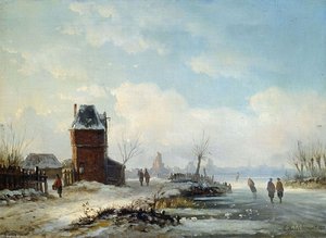 Winterliche Kanallandschaft Mit Blick Auf Eine Holländische — Eduard Hildebrandt