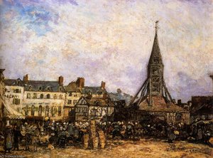 The Market At Sainte Catherine Honfleur — Johan Barthold Jongkind