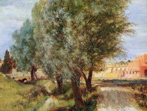 Construction Site With Willows — Adolph Von Menzel