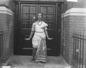 Ruby Ginner dressed in Indian national costume at the International Suffrage Fair