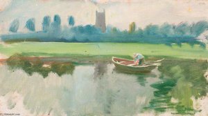 The Stour At Dedham, With A Man In A Boat — Sir Alfred James Munnings