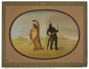Assinneboine Chief Before And After Civilization — George Catlin