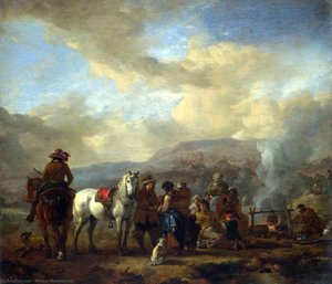 Two Horsemen At A Gipsy Encampment — Philips Wouwerman