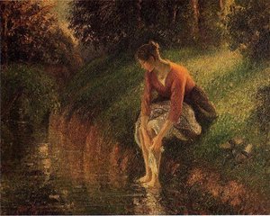 Young Woman Bathing Her Feet (also Known As The Foot Bath) — Camille Pissarro, Impressionism