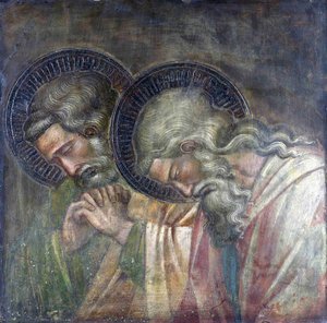 Two haloed mourners