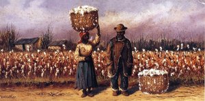 Negro Man And Woman In Cotton Field With Cotton Baskets — William Aiken Walker