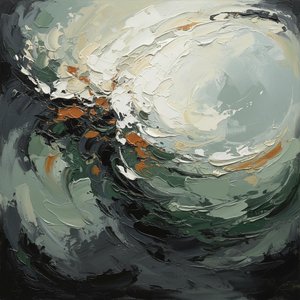 Emergent Vortex Of Charcoal Shadows And Luminous Ochre Impasto Swirls — Christian Noiret, Contemporary Abstract Painting