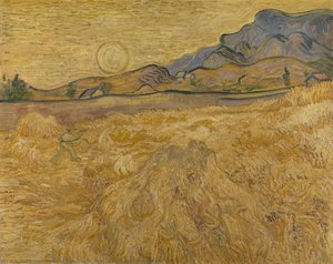 Wheat Field With Reaper And Sun — Vincent Willem Van Gogh, Post-impressionism