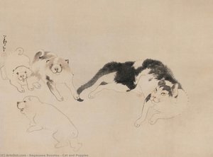 Cat And Puppies — Nagasawa Rosetsu