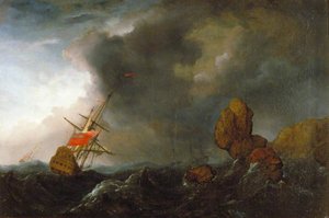 Two Ships In Distress — Willem Van De Velde The Elder