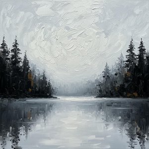 Ethereal Silence: A Monochromatic Study Of Mist And Symmetrical Shadows — Christian Noiret, Contemporary Abstract Painting