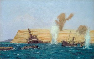 The Base Camp, Cape Helles, Under Shell Fire, August 1915 The Ss 'river Clyde' Aground — Norman Wilkinson