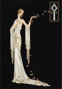 Golden Butterflies Trailing A Cream Silhouette In Black — Valentin Laurent De Courcey, Art Deco