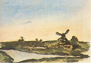 Dutch Landscape With Windmills — Pablo Picasso, Post-impressionism